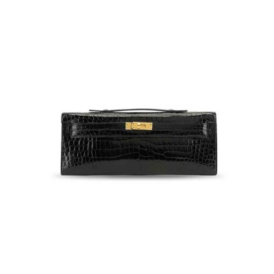 HERMÈS MASTER KELLY CUTBLACK POROSUS SHINYCROC GHW (31*13*2cm)
